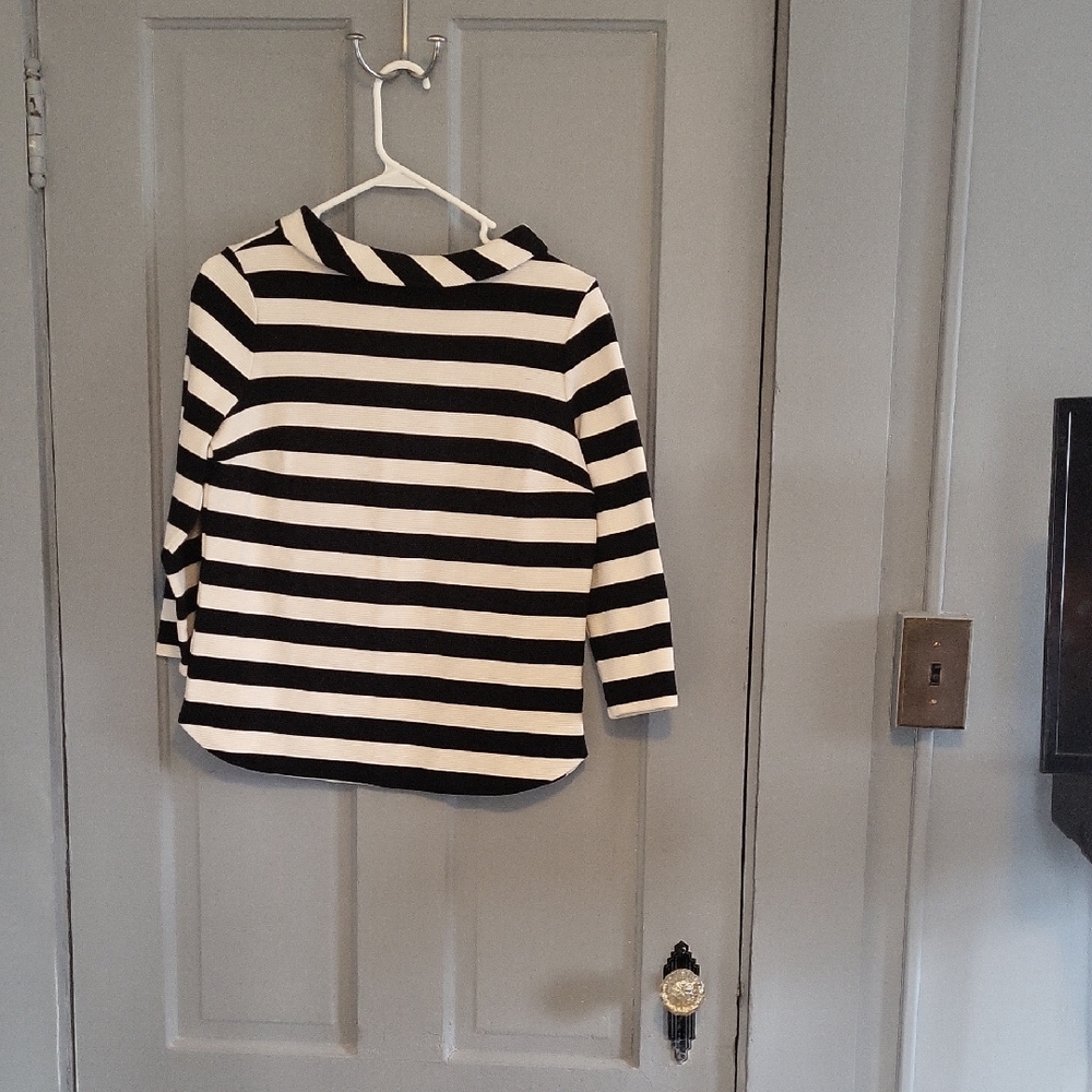 Talbots Black and White Striped Top